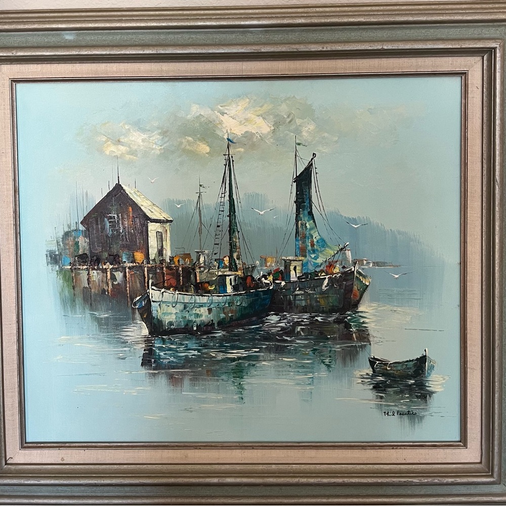 Oil On Canvas Impressionist Seascape 28 X 30 artist signed Thil Paentico